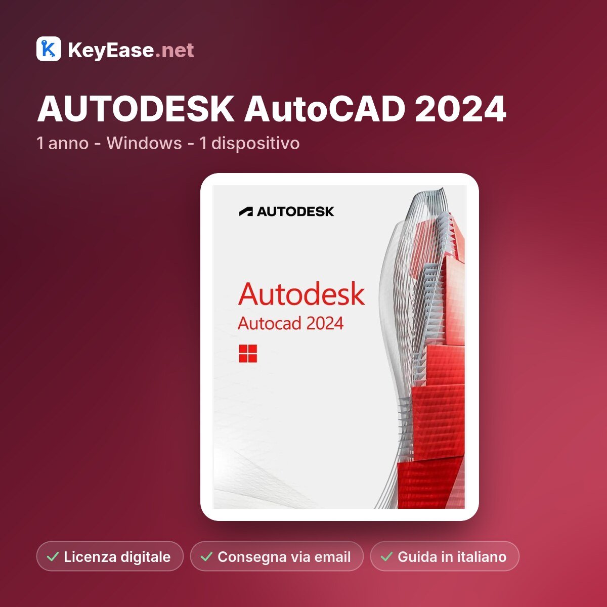 AUTODESK AutoCAD 2024 - 1 anno - Windows - 1 dispositivo – KeyEase AUTODESK AutoCAD 2024 - 1 anno - Windows - 1 dispositivo – KeyEase