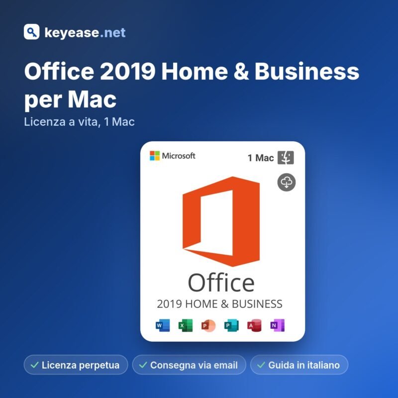 Microsoft Office 2019 Home & Business per Mac – Licenza a vita, 1 Mac – KeyEase