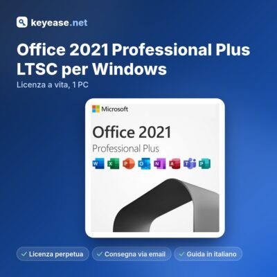 Microsoft Office 2021 Professional Plus LTSC per Windows – Licenza a vita, 1 PC – KeyEase