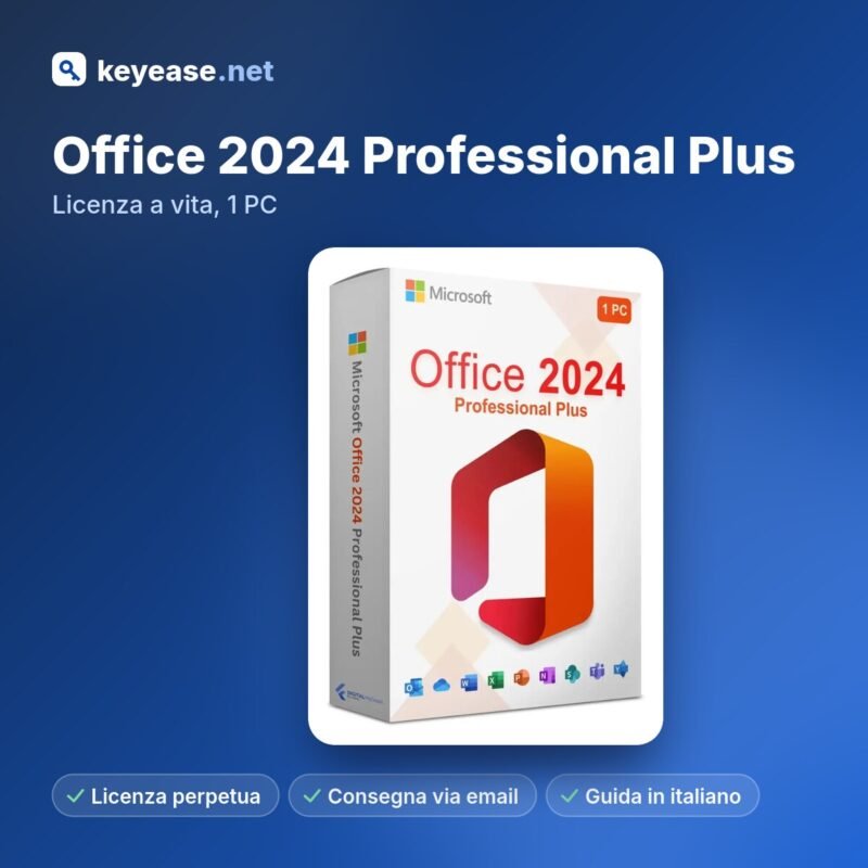 Microsoft Office 2024 Professional Plus 32/64 bit – Licenza a vita, 1 PC – KeyEase
