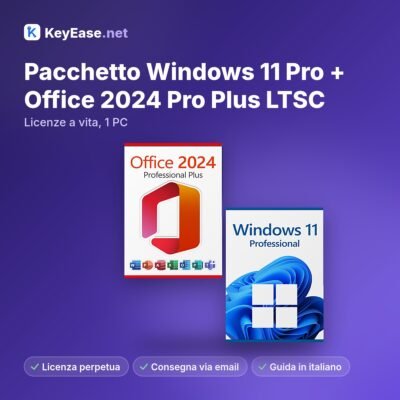 Pacote Microsoft Windows 11 Pro + Office 2024 Pro Plus LTSC – Licenças vitalícias, 1 PC