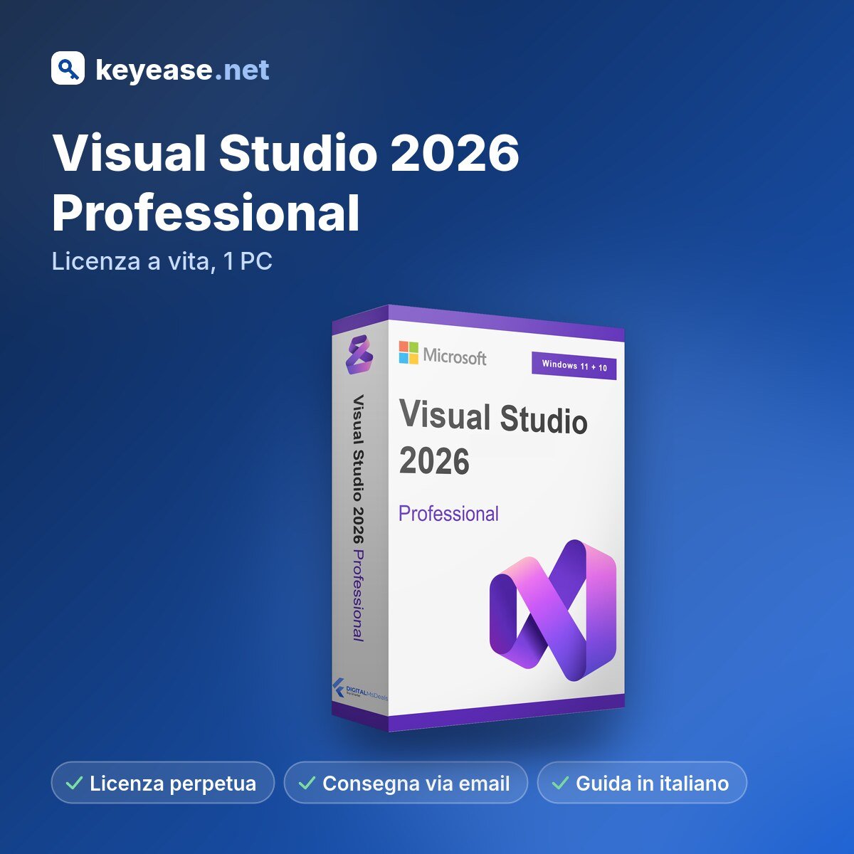 Microsoft Visual Studio 2026 Professional – Licenza a vita, 1 PC – KeyEase Microsoft Visual Studio 2026 Professional – Licenza a vita, 1 PC – KeyEase