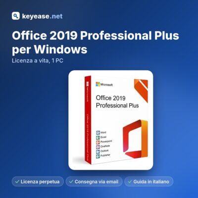 Microsoft Office 2019 Professional Plus per Windows – Licenza a vita, 1 PC – KeyEase