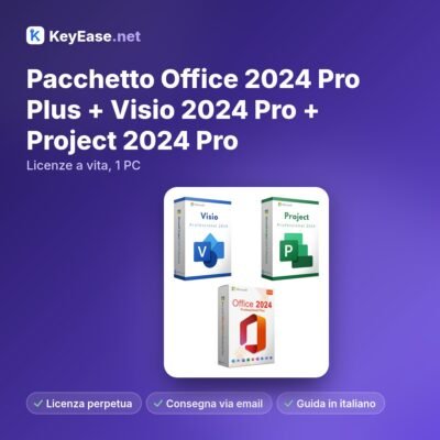 Pacote Microsoft Office 2024 Pro Plus + Visio 2024 Pro + Project 2024 Pro – Licenças vitalícias, 1 PC