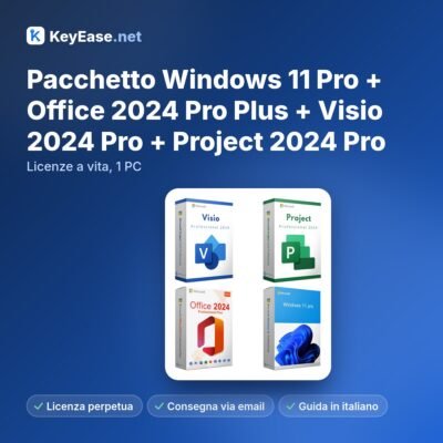 Pack Microsoft Windows 11 Pro + Office 2024 Pro Plus + Visio 2024 Pro + Project 2024 Pro – Licences à vie, 1 PC