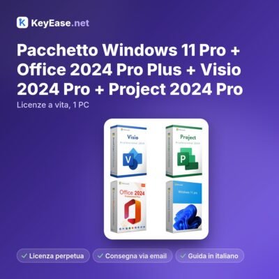 Pack Microsoft Windows 11 Pro + Office 2024 Pro Plus + Visio 2024 Pro + Project 2024 Pro – Licencias de por vida, 1 PC