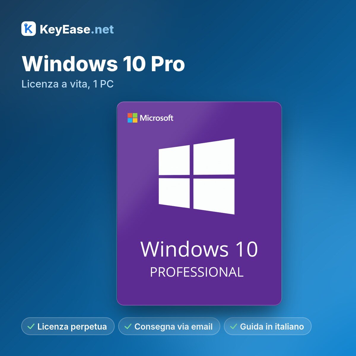 Microsoft Windows 10 Pro – Lifetime License, 1 PC – KeyEase Microsoft Windows 10 Pro – Lifetime License, 1 PC – KeyEase
